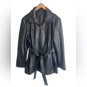 JLC New York Women's Black Leather Belted Jacket